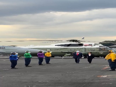 ترامپ و تاکایچی وارد ناو هواپیمابر هسته‌ای جورج واشنگتن شدند